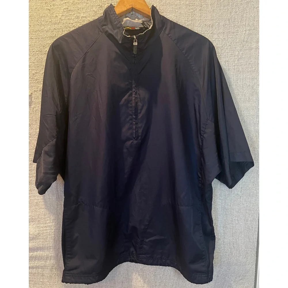 VTG Greg Norman Mens Navy Blue 1/4 Zip Short Sleeve Golf Windbreaker Jacket L